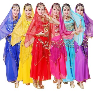 印度舞演出服舞台表演服装肚皮E舞套装夏裙辣椒肚兜亮片亮点裙