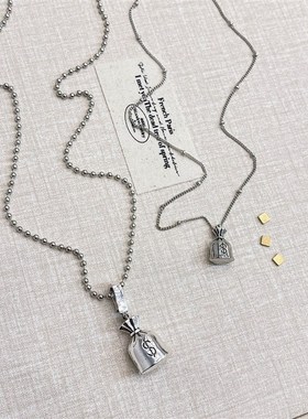 轻奢风小众银色钱袋子吊坠项链高级感简约颈链锁T骨链长款潮人秋