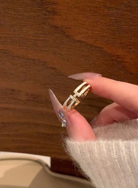 轻奢双排珍珠锆石开口p戒指合集女小众独特时尚气质百搭戒指指环