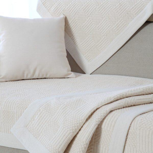 米白色纯色四季棉麻沙发垫子布艺扶手靠背巾客厅真皮亚麻防滑坐垫