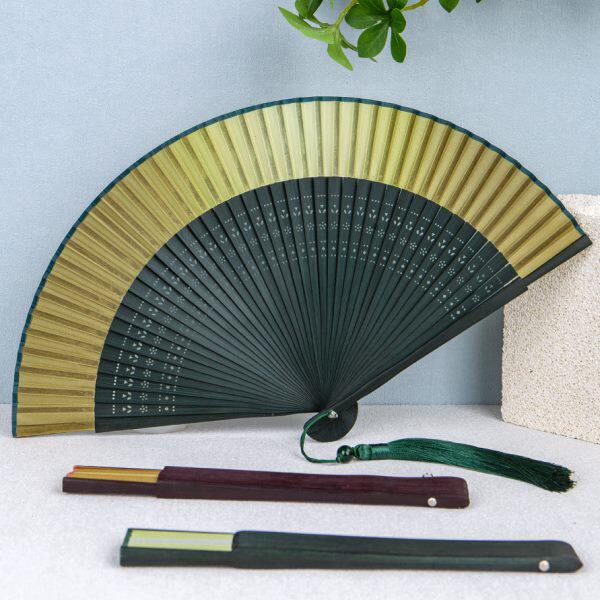 丝艺堂古风折扇子中国风折叠女扇小古风便携渐变空白扇金色绿夏