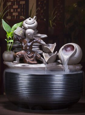 桌面流水喷泉摆件陶瓷风水招财加湿器鱼缸开业礼品客厅办公室装饰