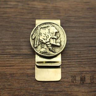 黄铜骷髅一体钞票夹 男士金属钱夹创意随身个性钱夹卡夹 创意礼品