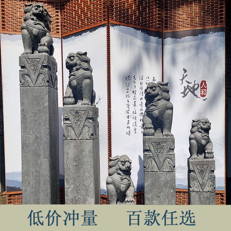 石雕仿古做旧青桩拴马貔貅一对庭院酒店造景狮子十二生肖栓马石柱
