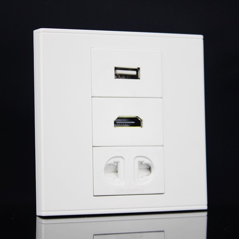 86型二孔电源+HDMI高清+USB直插面板 高清数据多媒体墙壁面板插座