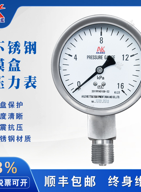 不锈钢膜盒压力表YE-100B耐腐蚀微压表天然气沼气工程千帕表kpa