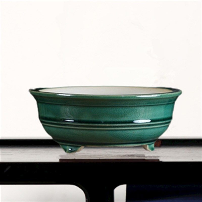 紫砂花盆圆形陶瓷盆景盆日式中国风白泥圆盆古典精品手工桌面盆栽