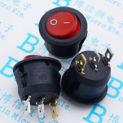开孔20MM 三脚带灯 圆船型开关KCD1-105 红色 3脚2档 带灯