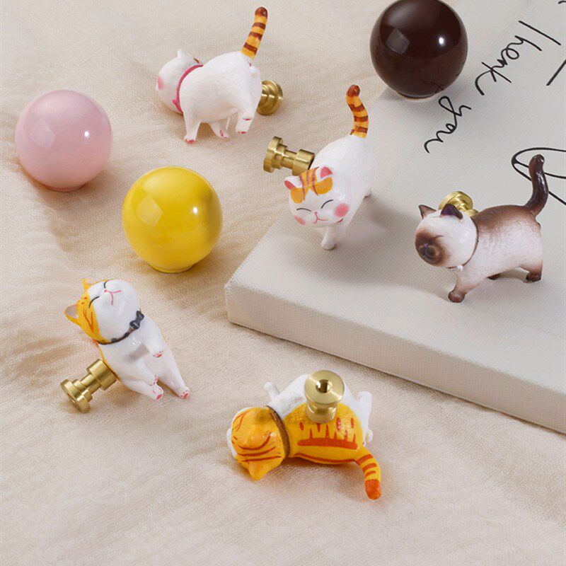 创意儿童房间卡通猫橱柜门衣柜把手男孩和女孩可爱的黄铜橱柜抽屉