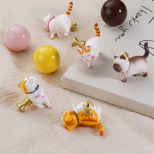 创意儿童房间卡通猫橱柜门衣柜把手男孩和女孩可爱的黄铜橱柜抽屉