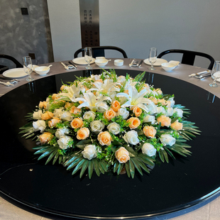 餐桌转盘桌花摆花酒店大圆桌中间摆件餐厅仿真花饭店餐桌上的假花