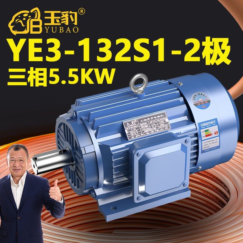 132S1-2极全新YE3系列三相异步电动机国标5.5KW电机380V三相全铜