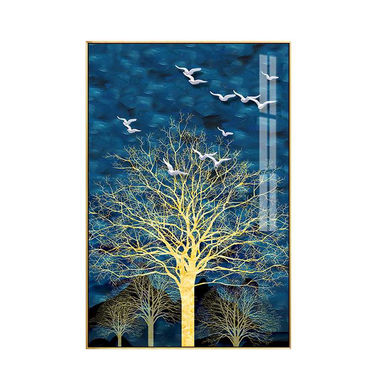 果贝 玄关装饰画北欧现代简约挂画铝合金有框画轻奢壁画发财树图片