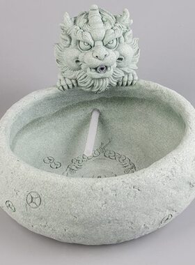 青砂石鱼缸中式麒麟吐财流水器家居办公创意国潮精品创意装饰摆件