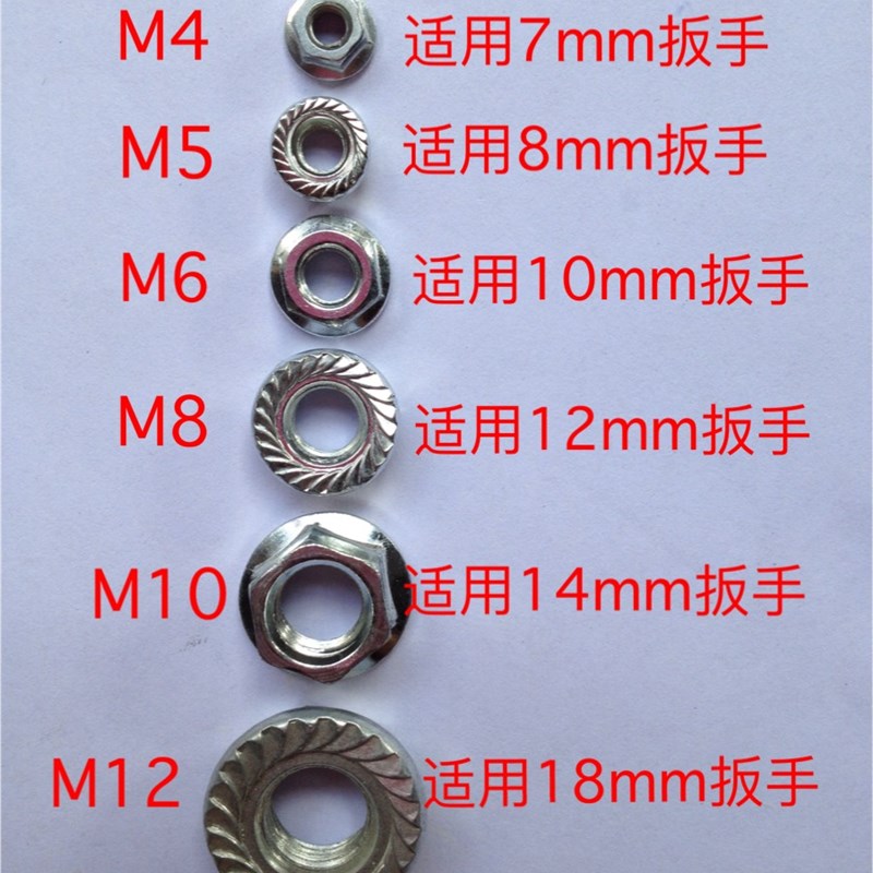 铁镀锌六角法兰螺母带齿 防滑带垫花纹螺帽M4MG5M6M8M10M12M14M16