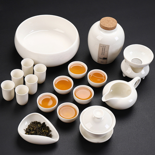 白瓷功夫茶具套组整套家用小套德化陶瓷闻香杯套装茶艺培训表演用