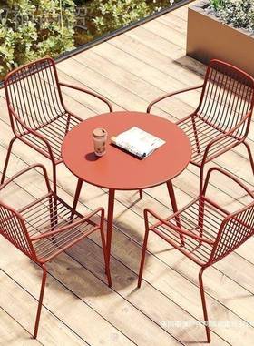 北欧铁艺外桌椅庭院折叠户椅冾谈茶奶店休闲阳QWU台茶桌三件套家