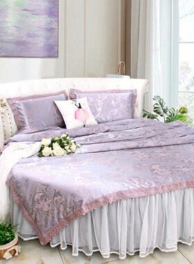 圆床四件套主题酒店圆形床4件套轻奢灰色蕾丝提花圆被罩圆床单2米