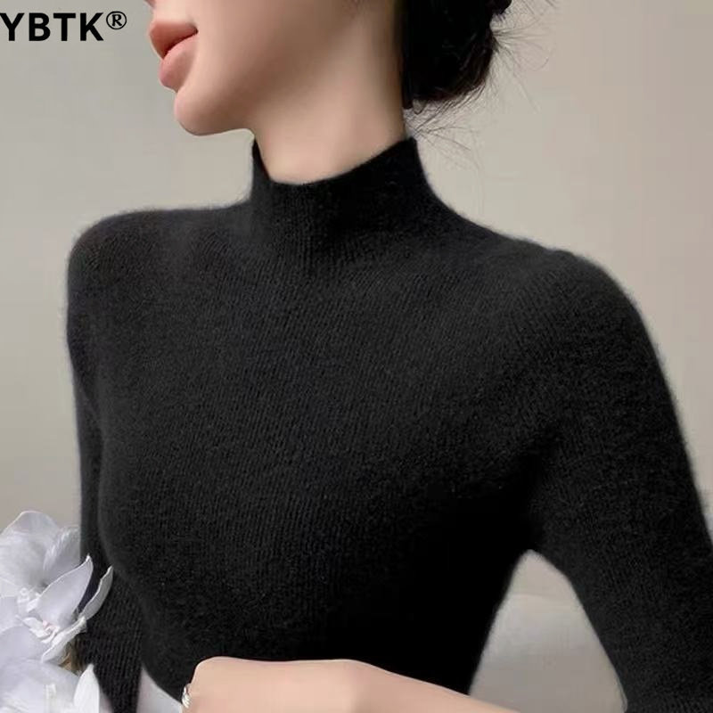 鄂尔多斯市羊绒衫女100羊绒半高领加厚针织打底衫修身高级感毛衣