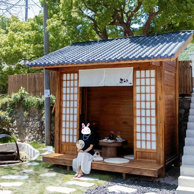 防腐木网红木屋别墅庭院造景x日式亭农家院子户外定制茅草屋小房