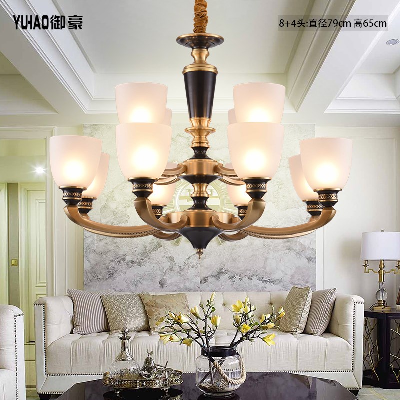 欧式全铜麦穗花铸件灯臂白色玻璃N灯罩黑加金客厅吊灯