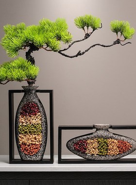 五谷丰登花瓶摆件入户玄关客厅电视柜迎客松招财装U饰乔迁开业礼