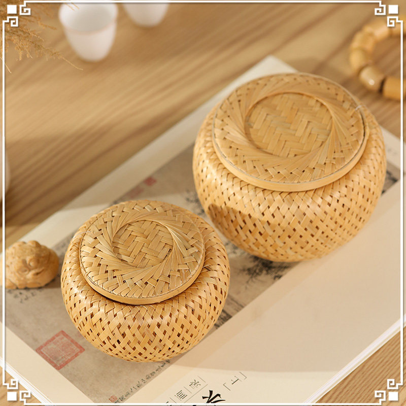 手工竹编制品双i层饰品收纳普洱沱茶盒茶叶罐花茶龙珠碎银子围棋