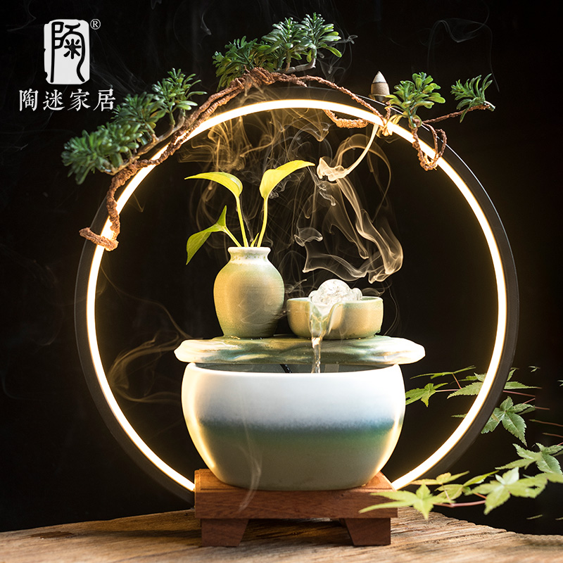 陶迷流水器e家居摆件创意桌面喷泉空气加湿器循环活水养鱼开业送