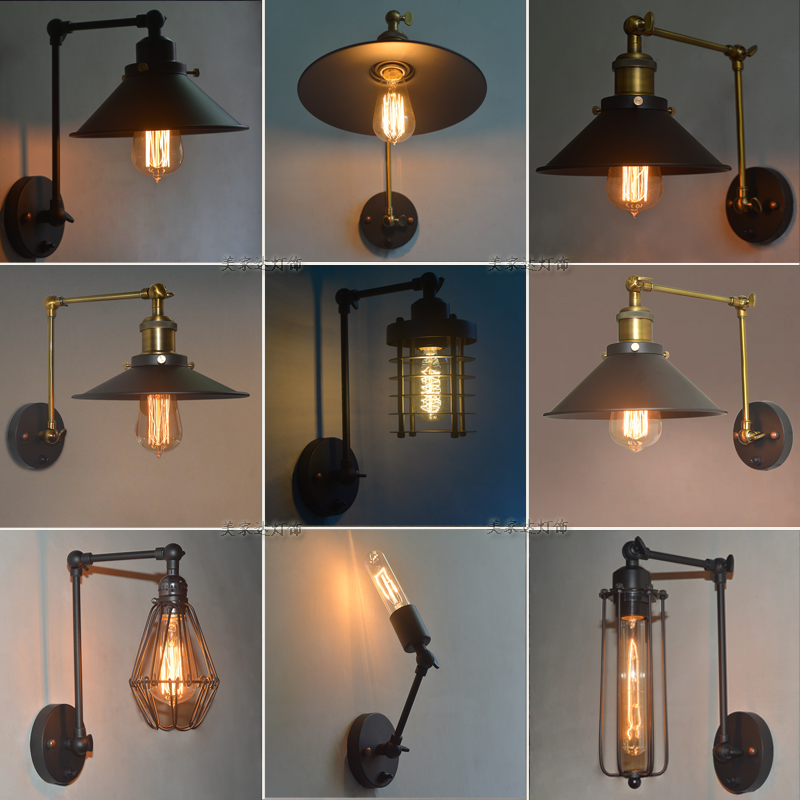 loft复古伸缩创意壁灯个性客厅餐厅过道卧室床Q头柜台带开关墙壁