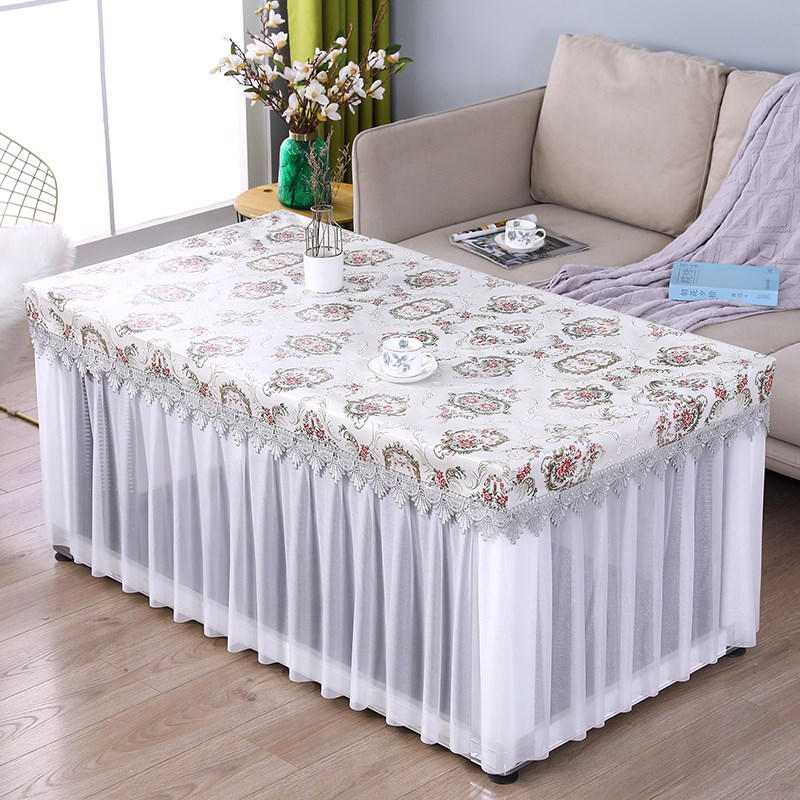 夏季防水防油烤火桌子罩套薄款长方形电炉罩套茶几蕾丝桌布皮桌罩
