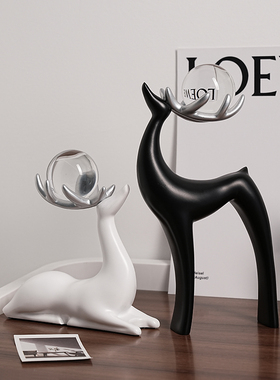 贝汉美水晶球麋鹿摆件轻奢家居客厅玄关电视柜酒柜创意装饰品