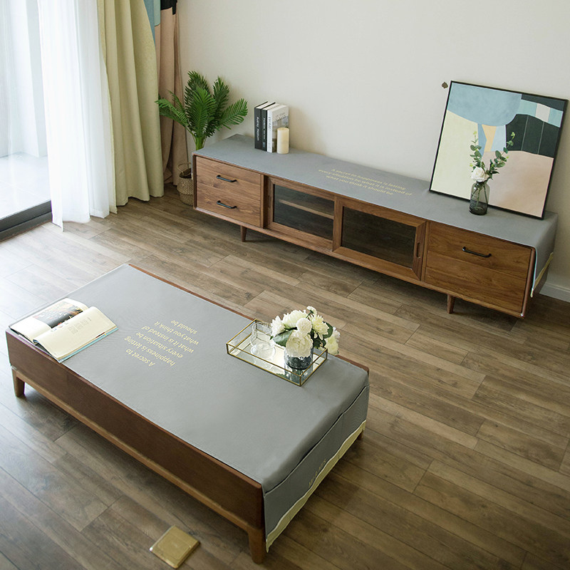 简约现代灰色纯色西餐厅棉麻高档餐桌布布艺防水防油免洗电视柜