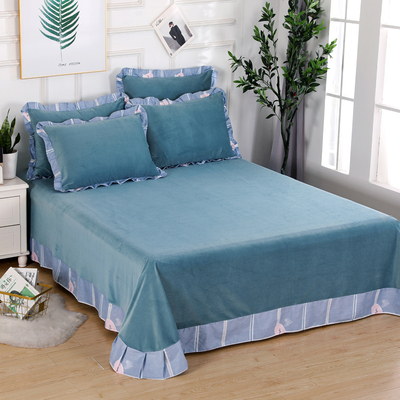 水晶绒床单单件全棉保暖加绒纯色珊瑚绒法莱绒床单子三件套短毛绒