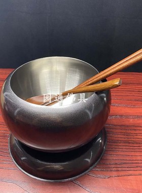 寺院用铁钵出家人的饭钵盂双层隔热不锈钢僧人吃饭用钵碗钵袋