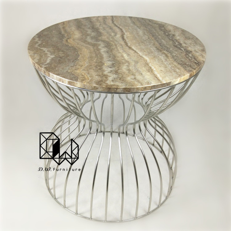 现代简约不锈钢原色大理石圆形茶几 客厅酒店KTV沙漏造型沙发角几