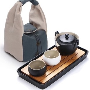 黑陶快客杯一壶二杯旅行茶具套装公司陶瓷茶具礼品酒店客房茶具