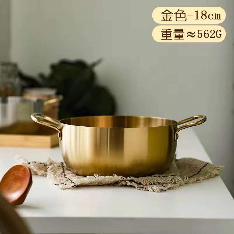 网红泡面锅韩式不锈钢拉面锅金色海鲜锅双耳干锅平底锅火锅盆饭盆