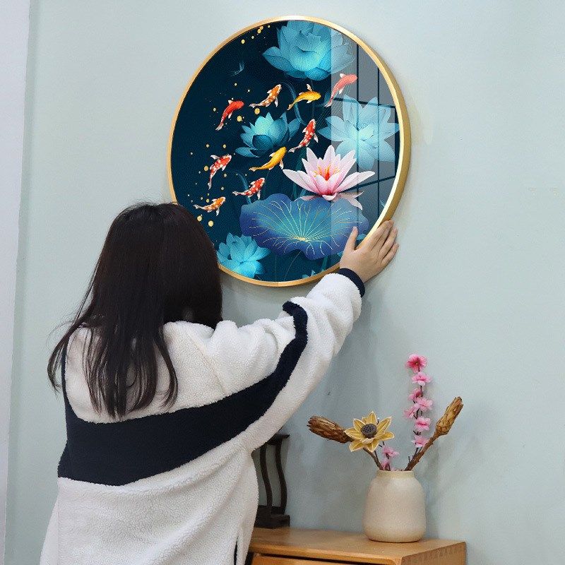 5d钻石画2020年新款满钻客厅圆形九鱼图荷花十字绣手工点贴砖2021,居家布艺,钻石绣,淘宝优惠券,粉丝福利购,淘宝优惠卷