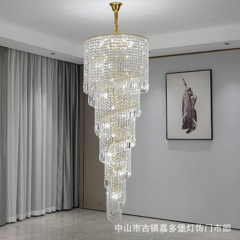 豪华大气楼梯大吊灯长吊灯旋转别墅复式楼水晶灯奢华大气客厅吊灯