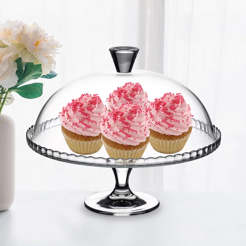 进口帕莎大号法式无铅玻璃蛋糕点心盘透明高脚水果甜品托盘带罩子