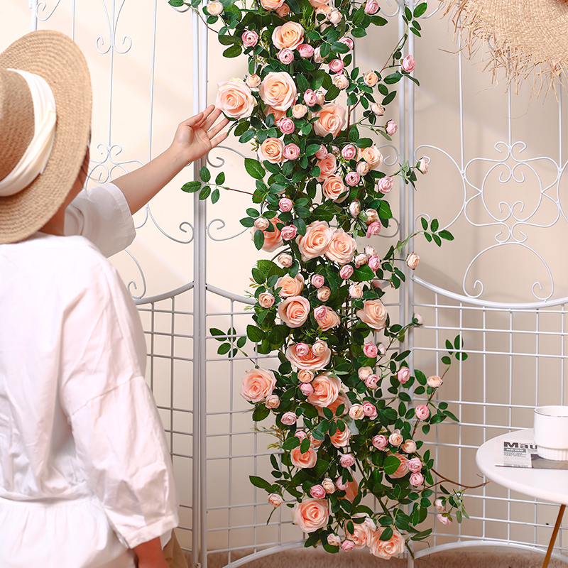 仿真玫瑰花空调管道装饰花藤条遮挡缠绕藤蔓植物吊顶墙面造景假花