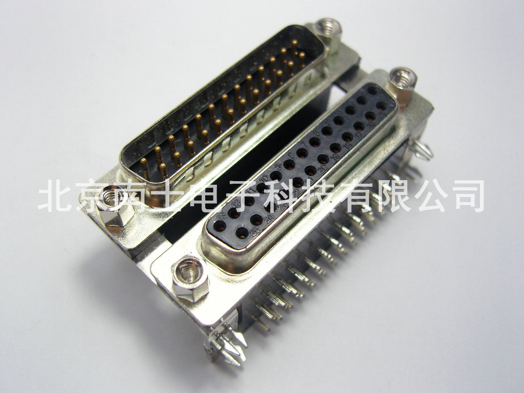 DR25 镀金 公对母 DB针对孔双层连体双胞胎弯针焊板并口连接器 窄
