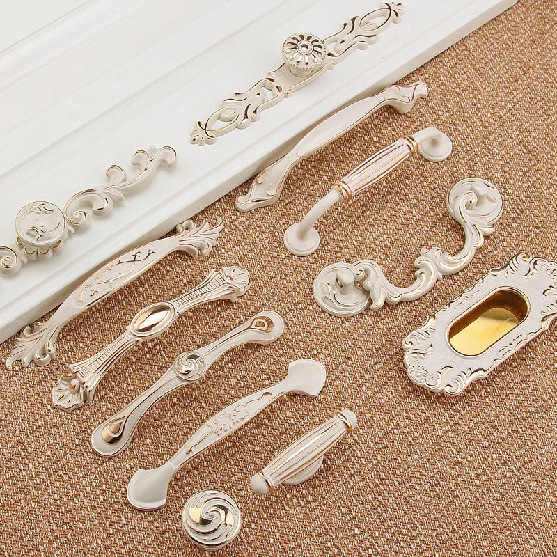 现代简约橱柜鞋柜子拉手简欧式田园象牙白家具五金衣柜门抽屉把手