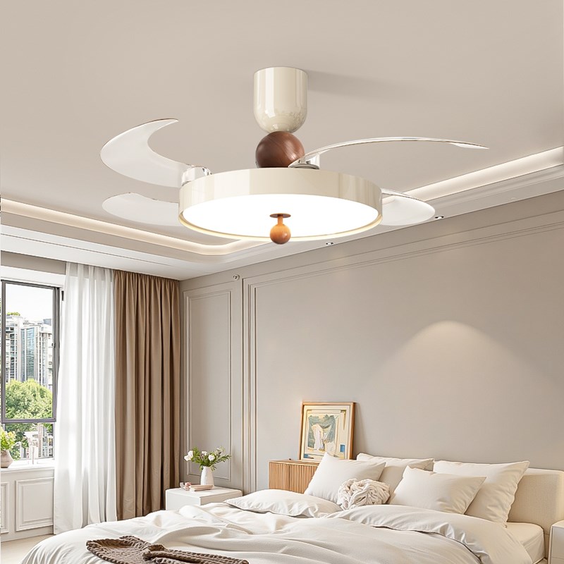 卧室风扇灯中古简约奶油风法式复古隐形静音电风扇U灯餐厅灯吊扇