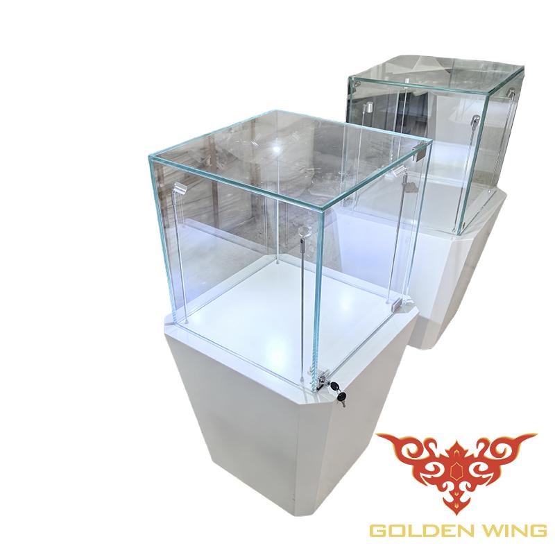 订做不锈钢金色木烤漆圆形方形异型玻璃发光P精品珠宝首饰陈列柜