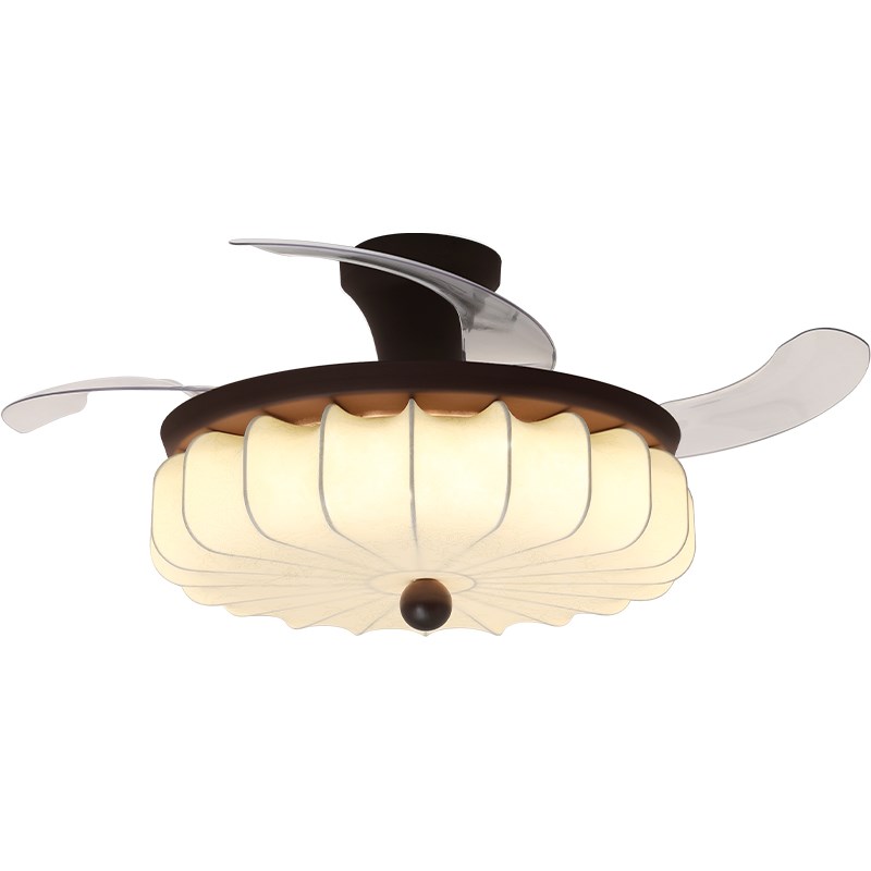 中古风卧a室风扇灯宋代美学法式南瓜印花布艺隐形电扇灯餐厅吊扇