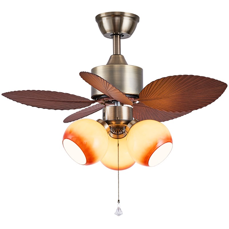 美式复古餐厅餐桌吸顶风扇灯法式中古芭蕉叶电Q扇灯变频静音卧室