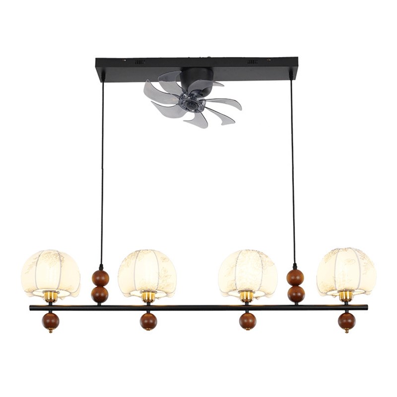 中古客厅吊灯布艺花纹法式复古餐厅吊扇灯实木奶油风书房餐桌风扇