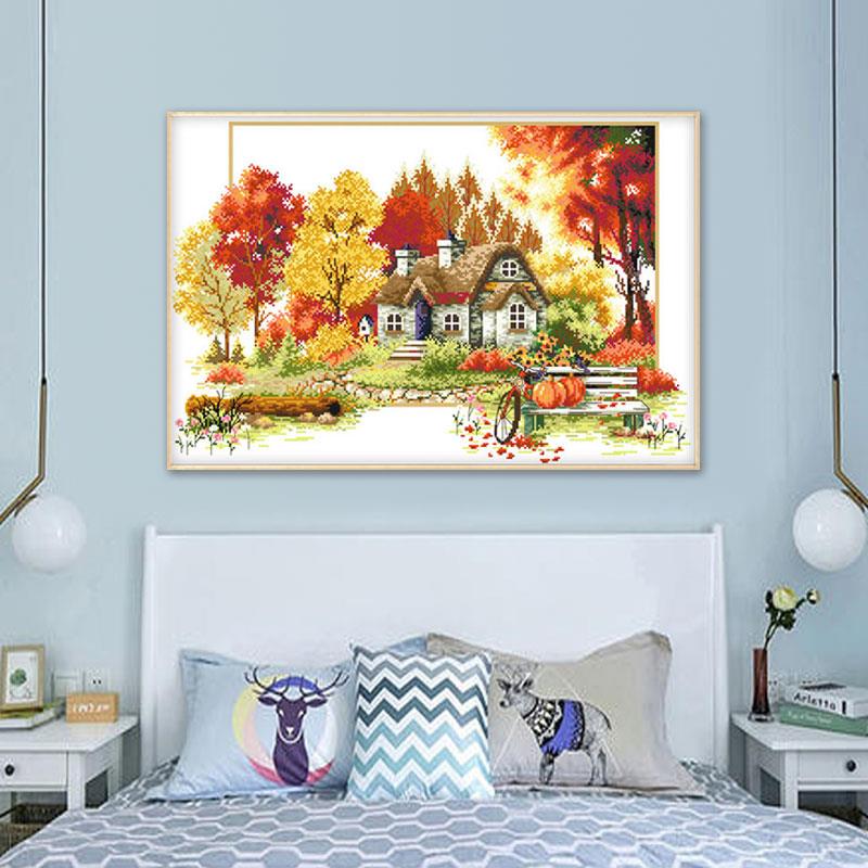 十字绣2025新款绣客厅风景画刺绣春夏秋冬手工线绣简单绣卧室小件