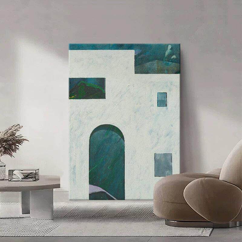 客厅沙发背景墙房屋风景装饰画玄关极简肌理手绘油画意式竖版挂画